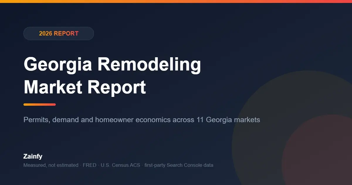 Georgia Remodeling Market Report 2026 cover — permits, search demand and homeowner economics by Zainfy