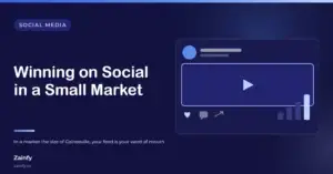 Zainfy social media article cover: How Gainesville GA Remodeling Contractors Win on Social Media in a Small Market — with a stylised social post and engagement