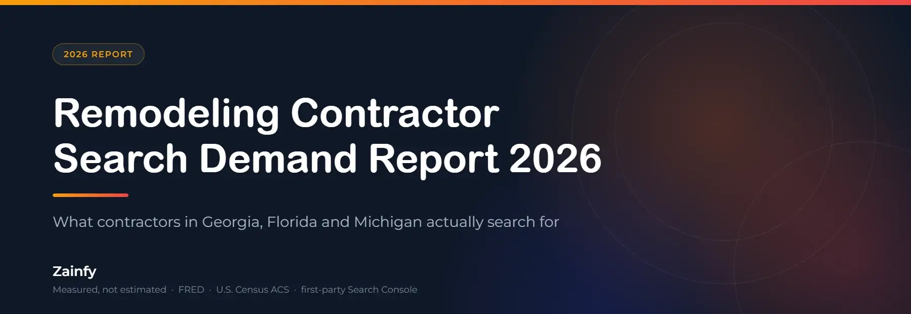 Remodeling Contractor Search Demand Report 2026 — Zainfy three-state search demand study banner