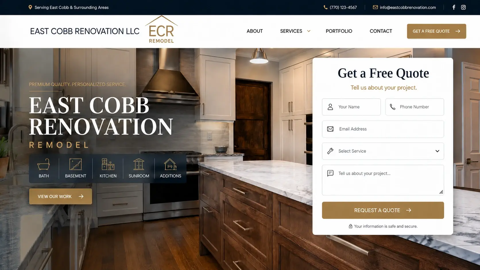 East Cobb Renovation LLC — header and hero section, after redesign by Zainfy