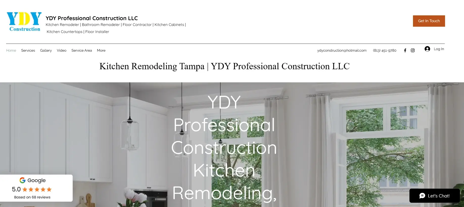 YDY Professional Construction LLC in Tampa — header and hero, before redesign