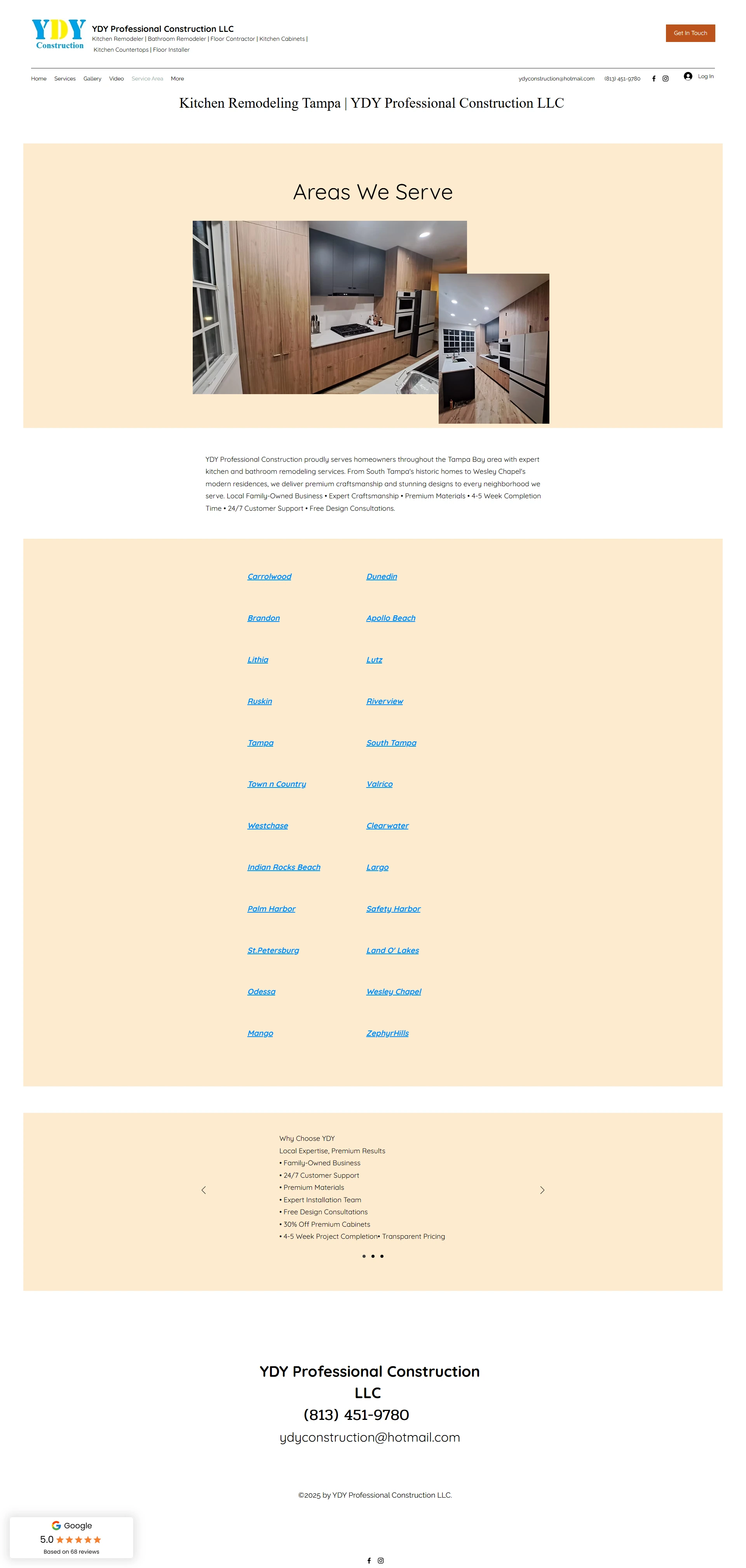 YDY Professional Construction LLC in Tampa — service area page, before redesign