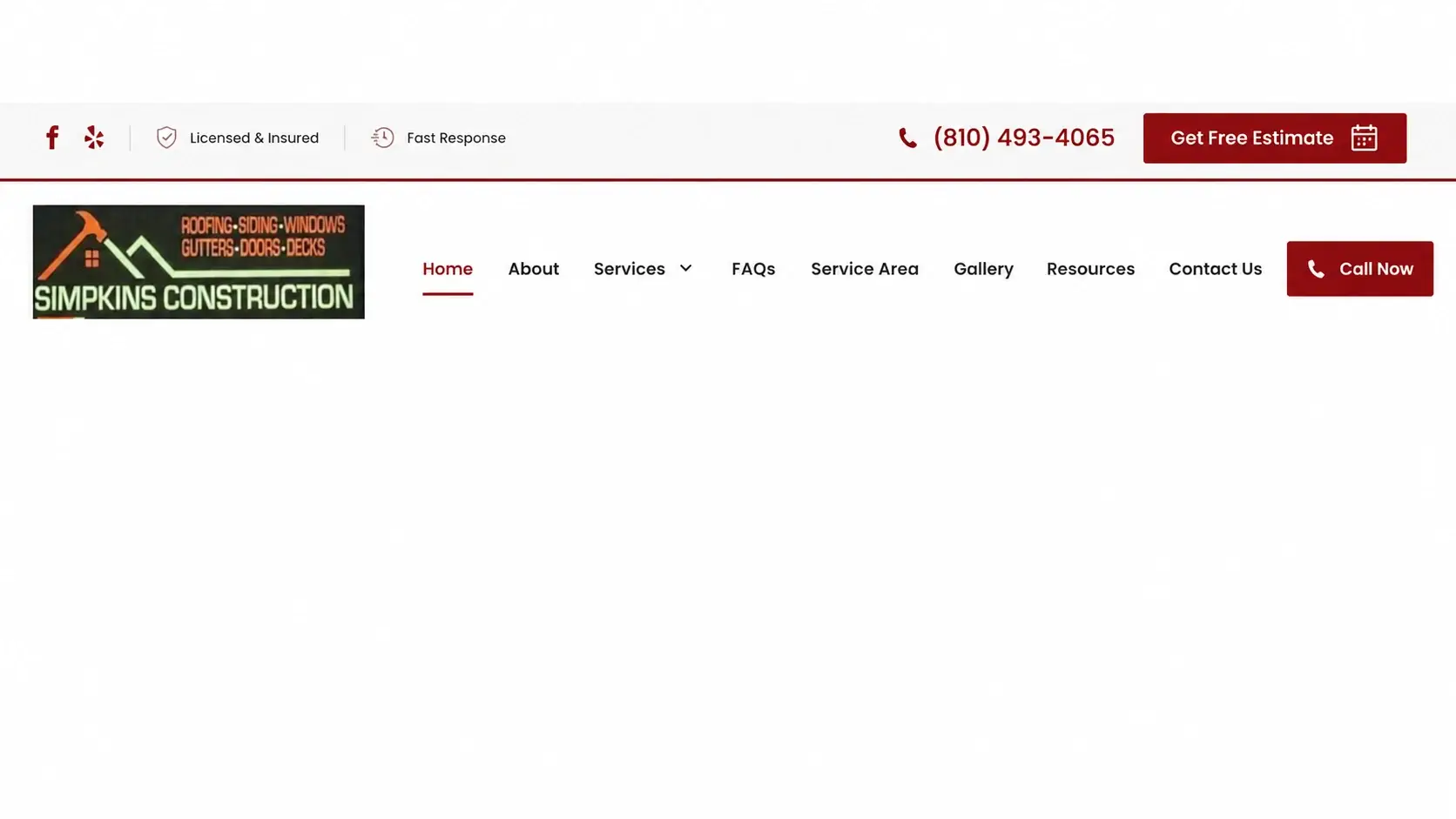 Simpkins Construction in Flint — header, after redesign by Zainfy