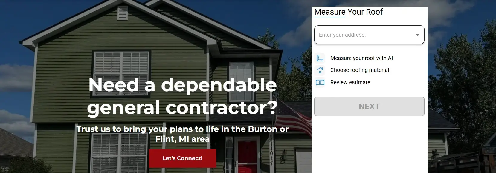Simpkins Construction in Flint — hero, before redesign