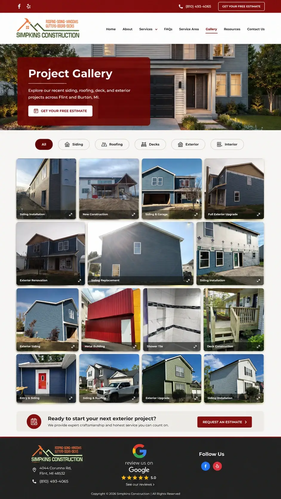 Simpkins Construction in Flint — gallery page, after redesign by Zainfy