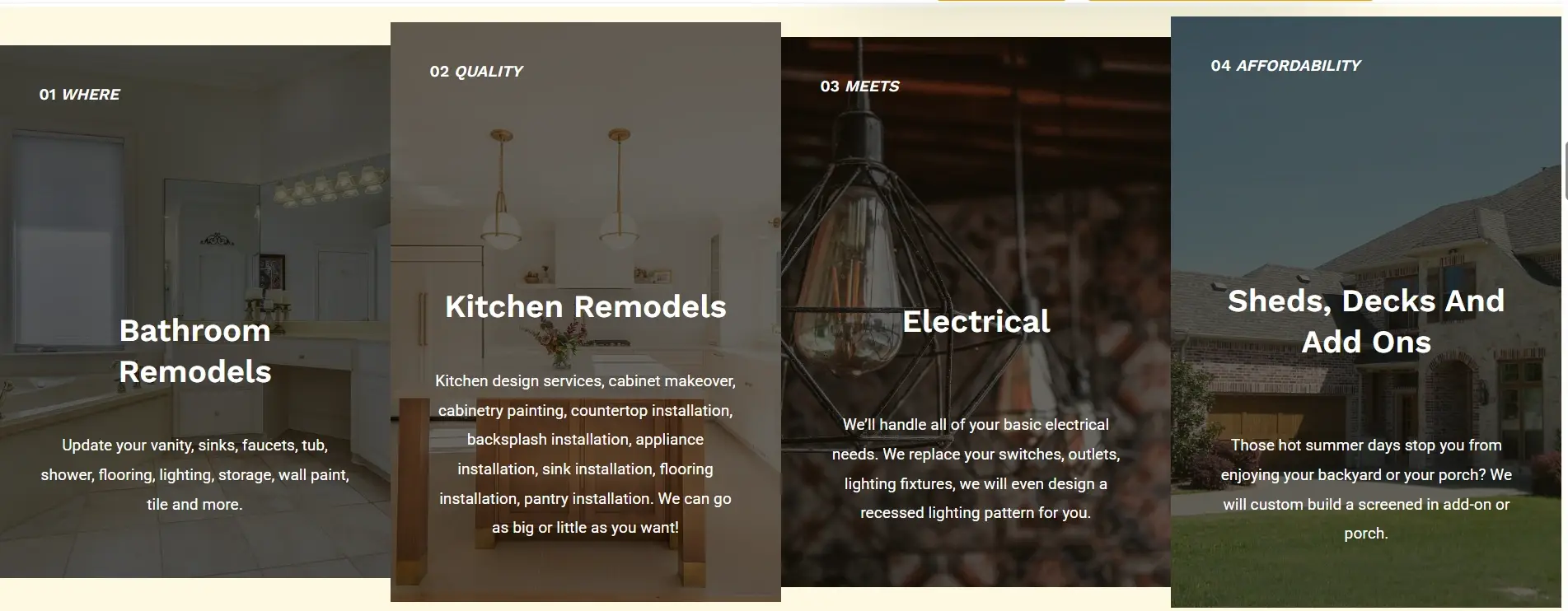 Contractor website services grid — services overview section, before redesign