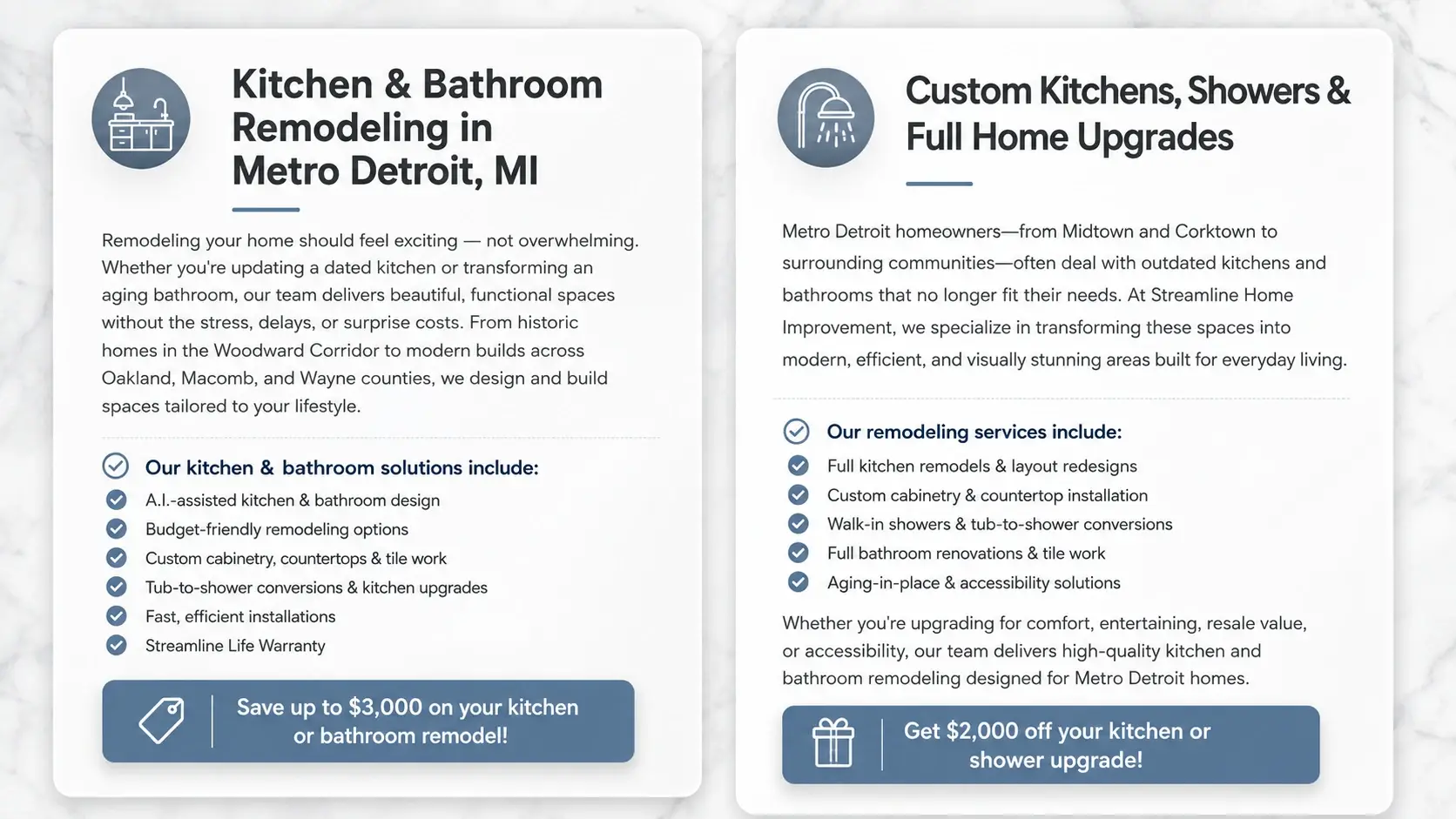 Streamline Home Improvement — service overview and offers, after redesign by Zainfy
