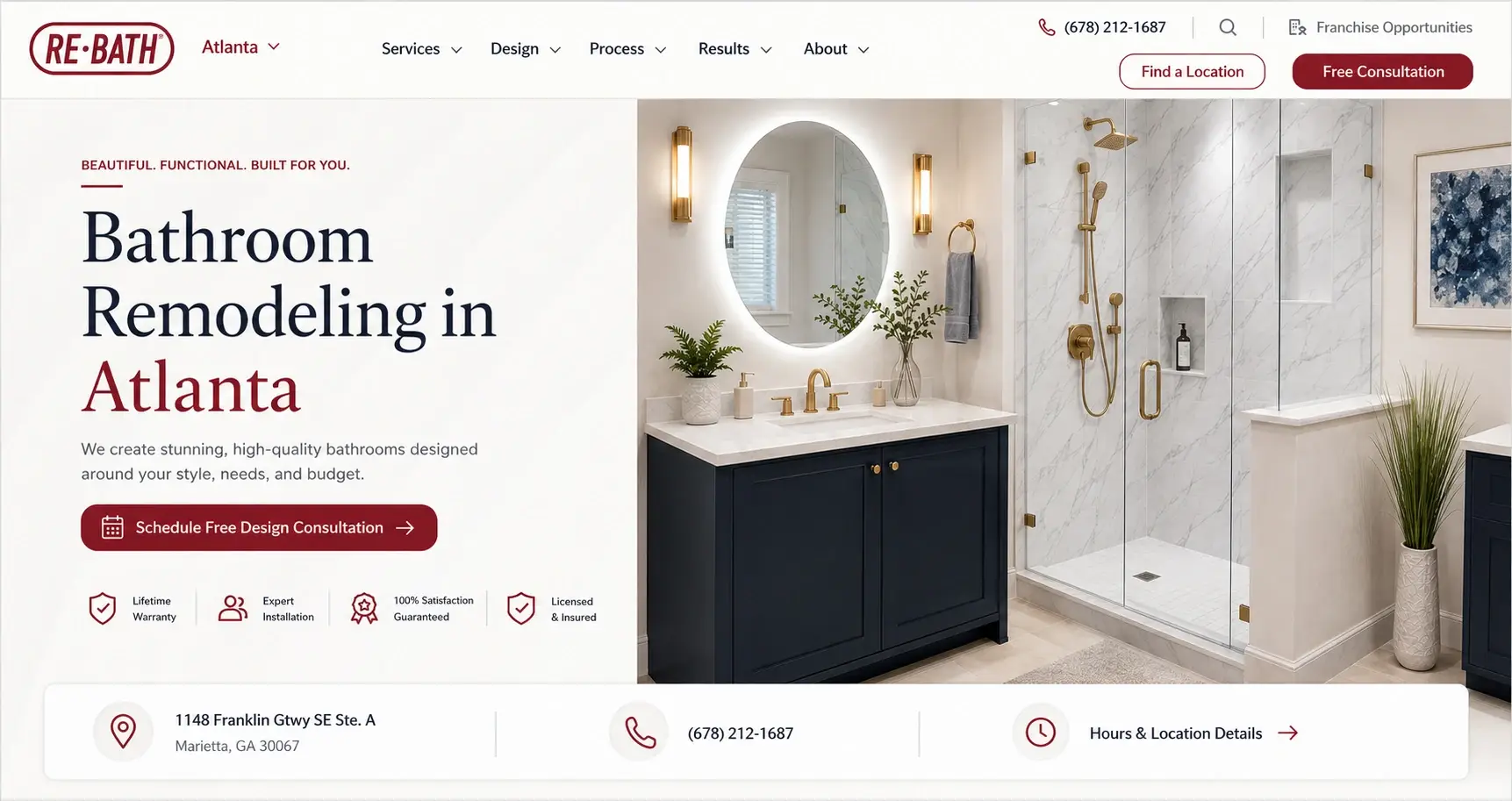 Re-Bath Atlanta in Atlanta, GA — location hero, after redesign by Zainfy