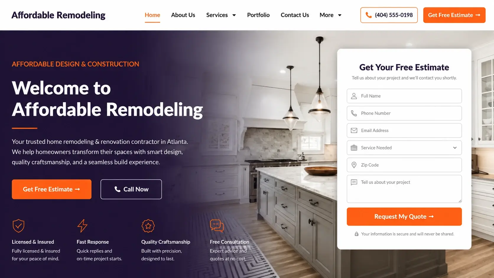 Affordable Remodeling in Atlanta, GA — hero, after redesign by Zainfy