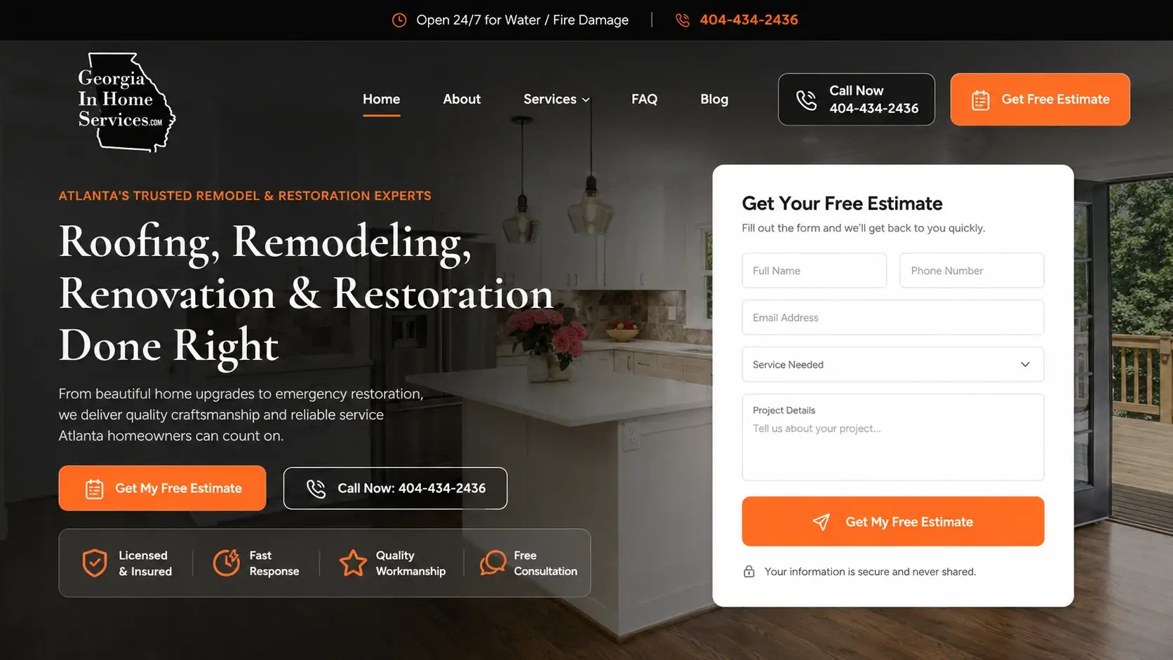 Georgia In Home Services in Atlanta, GA — emergency bar and hero, after redesign by Zainfy