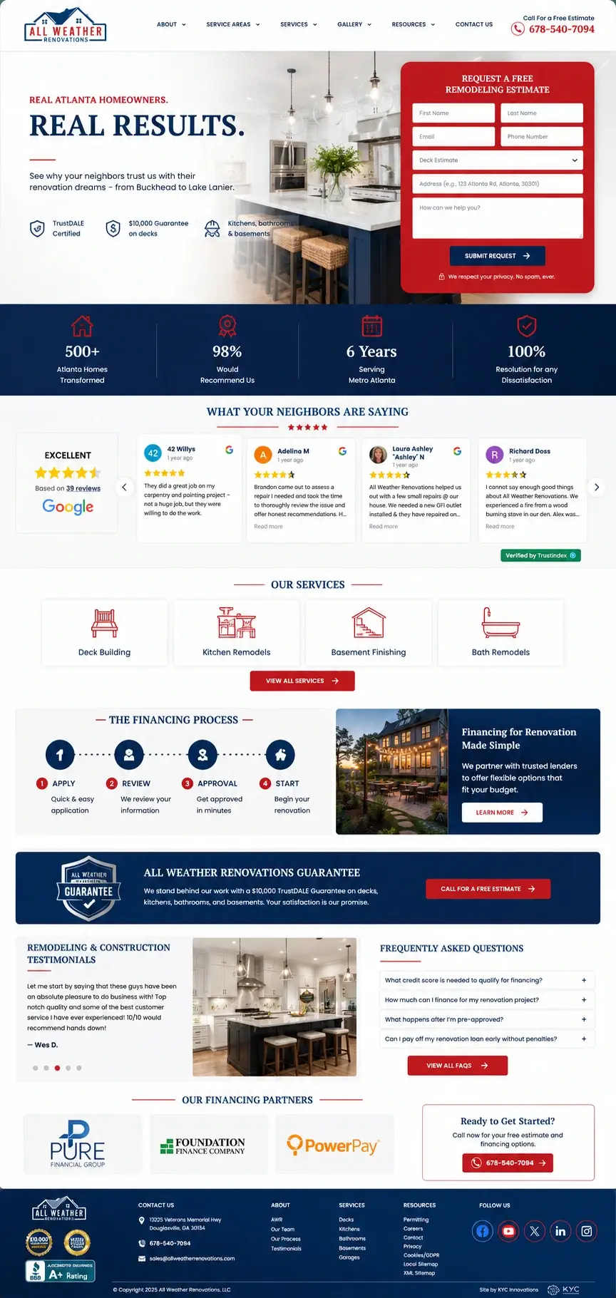All Weather Renovations in Atlanta, GA — financing page, after redesign by Zainfy