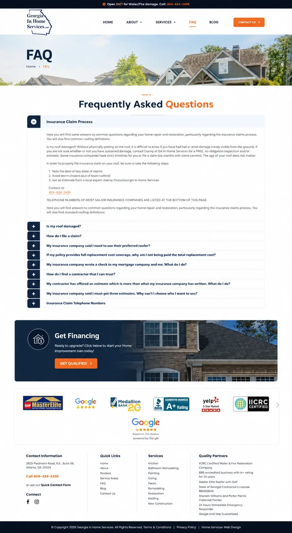 Georgia In Home Services in Atlanta, GA — FAQ page, after redesign by Zainfy