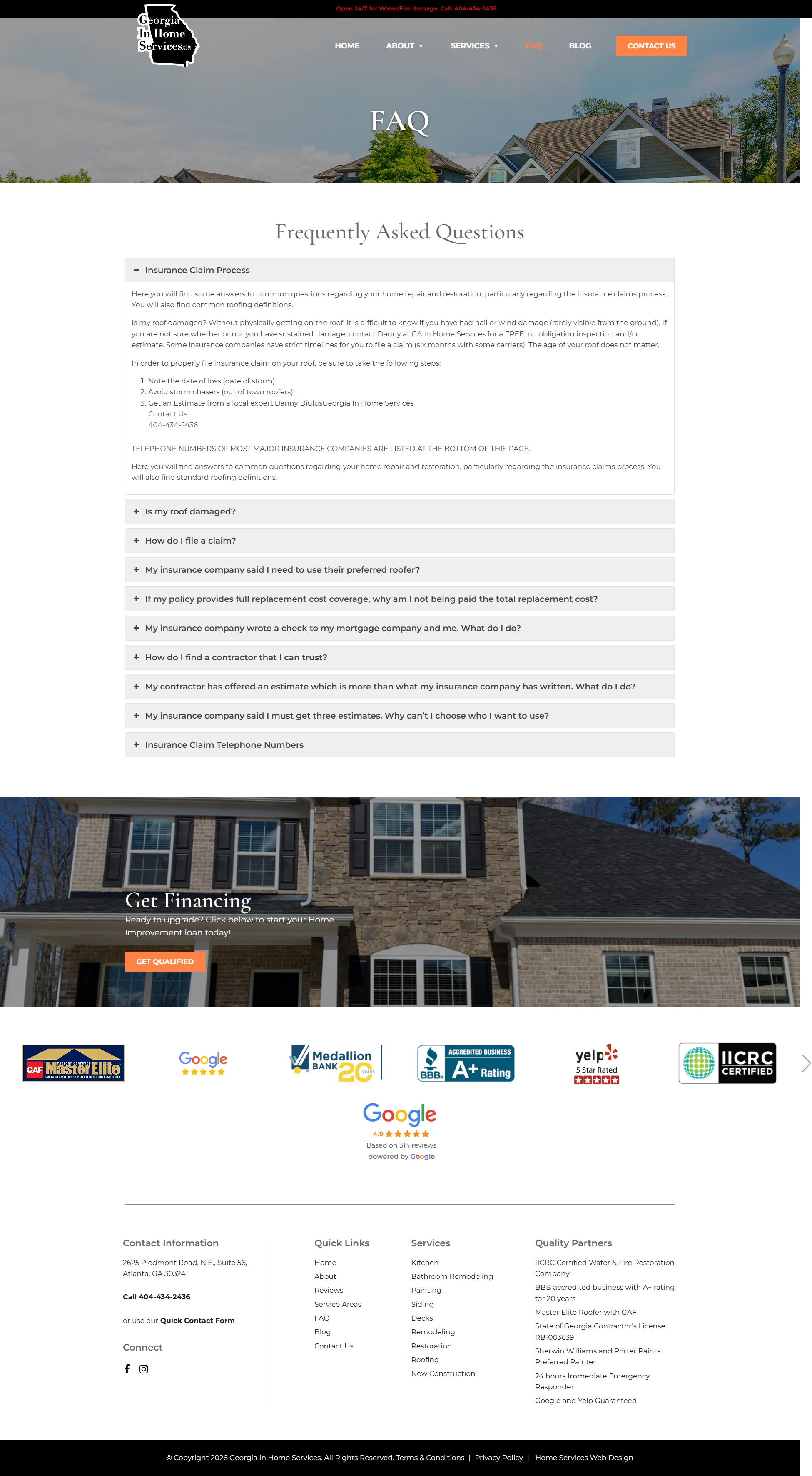 Georgia In Home Services in Atlanta, GA — FAQ page, before redesign