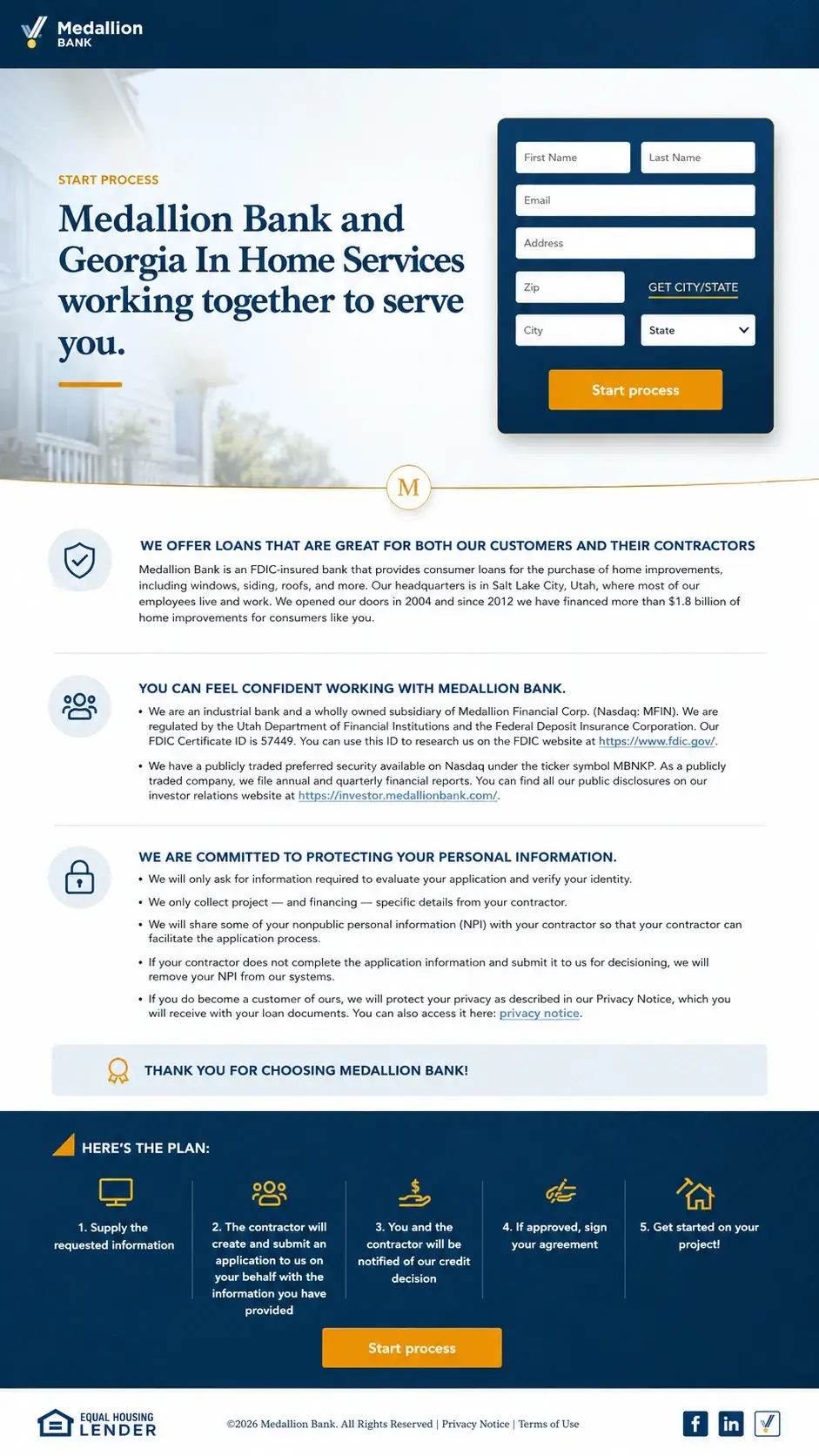 Medallion Bank and Georgia In Home Services — financing application page, after redesign by Zainfy