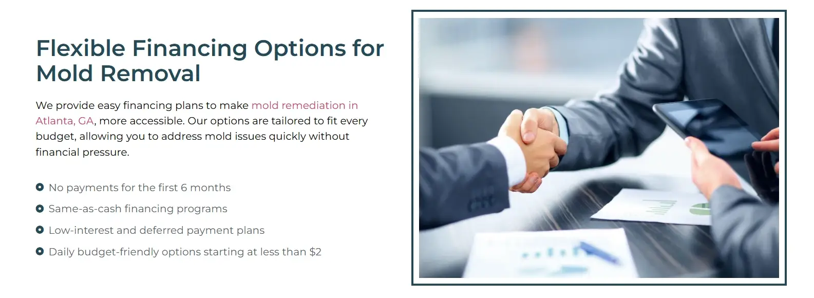 Mold remediation financing options in Atlanta, GA, after redesign by Zainfy