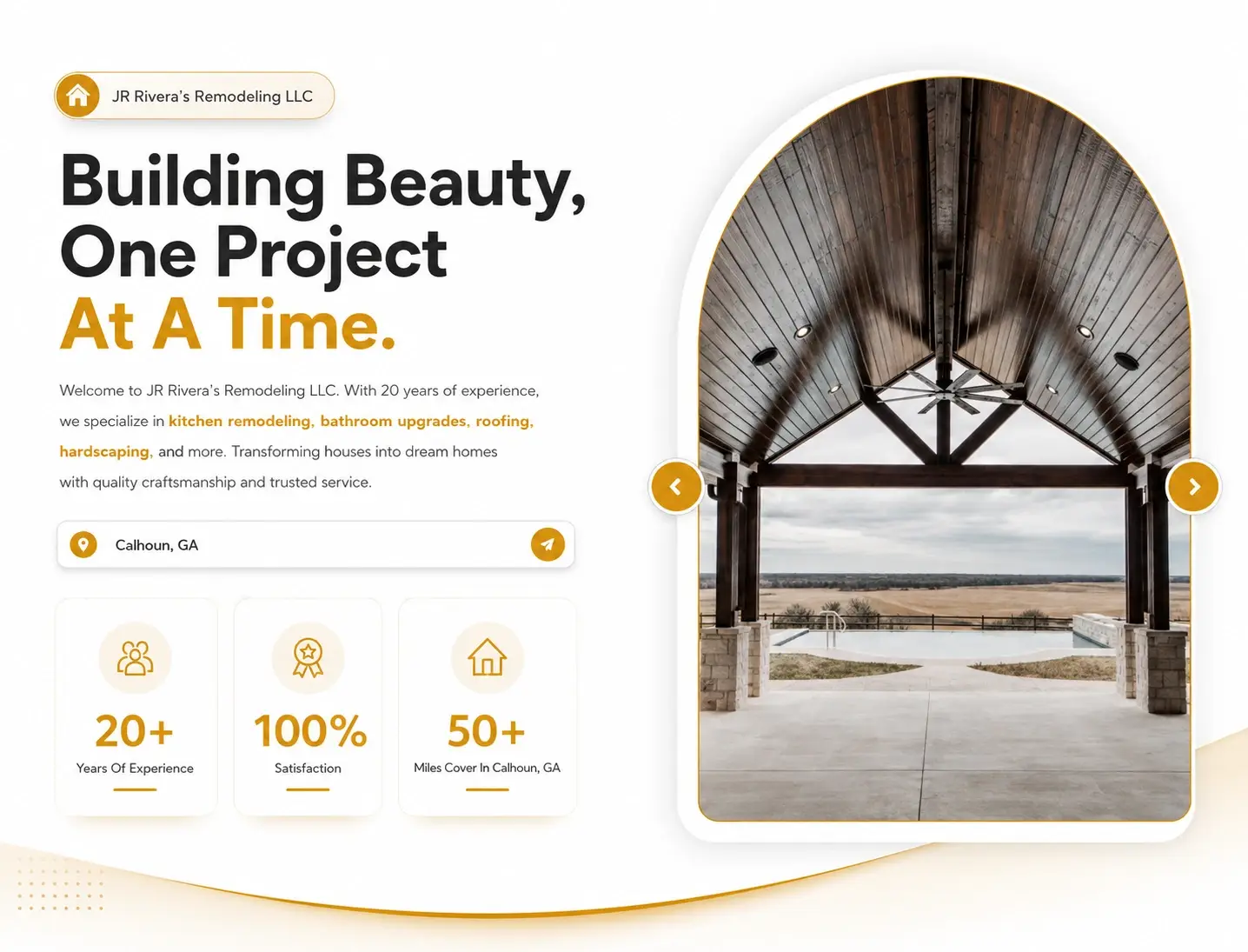 JR Rivera's Remodeling LLC — hero with statistics, after redesign by Zainfy