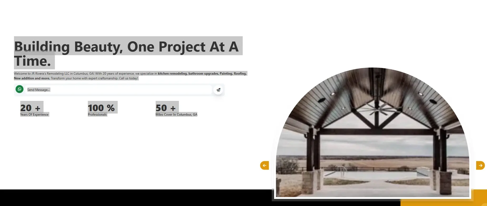 JR Rivera's Remodeling LLC — hero with statistics, before redesign