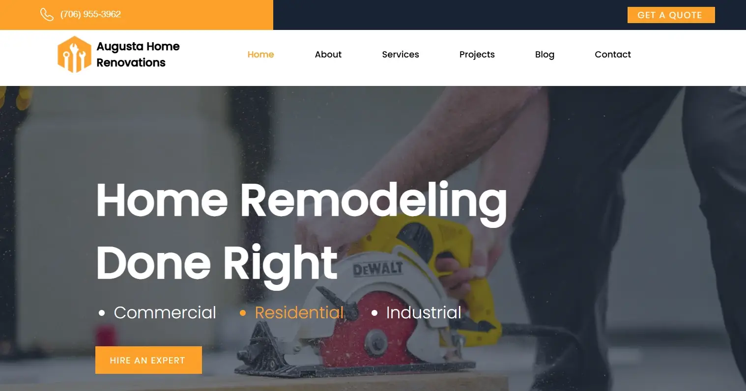 Augusta Home Renovations in Augusta, GA — header and hero, before redesign
