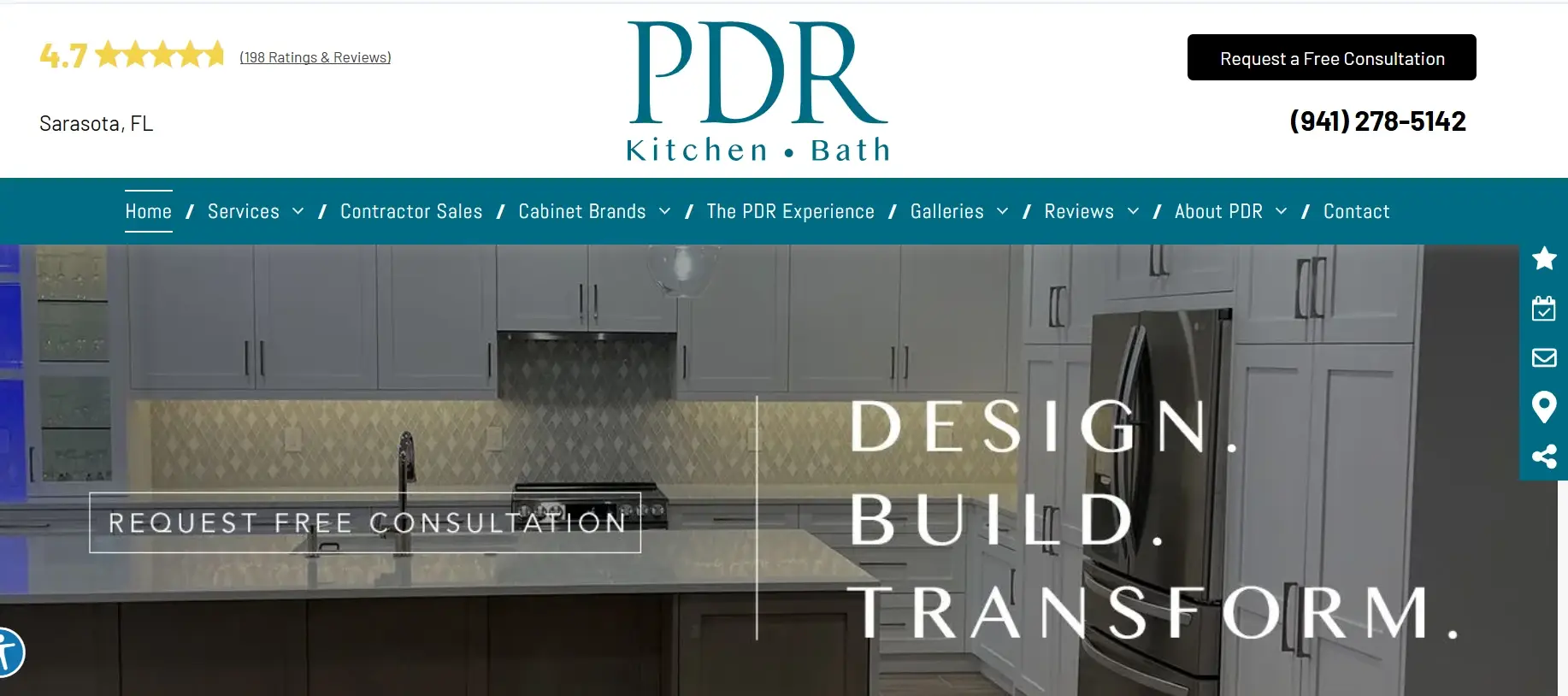 PDR Kitchen & Bath in Sarasota, FL — header and hero, before redesign